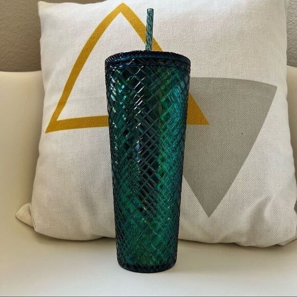 Starbucks 24oz Cold Cup Festive Bling Jeweled Blue Green - Picture 2 of 6